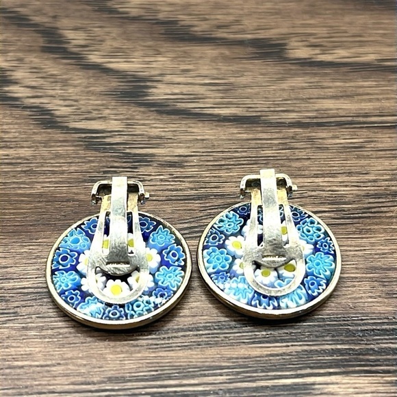Rare Nicolis Cola Vermeil Sterling Round Millefiori Murano Glass Clip Earrings - Picture 7 of 13